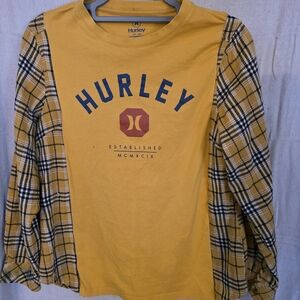 Upcycled Hurley Mustard Plaid Long Sleeve Tee